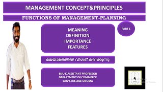 MANAGEMENT CONCEPTSampPRINCIPLES I FUNCTIONS OF MANAGEMENT I PLANNING I PART 1 [upl. by Polinski707]