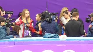 20180223 Zagitova amp Medvedeva hug their coaches [upl. by Natsreik334]