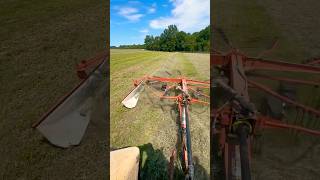 Raking windrows with Kuhn Rotary Rake [upl. by Adonis]