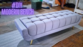 Diy Modern Bench Gray Velvet  How to make Upholstered Ottoman [upl. by Aroc664]