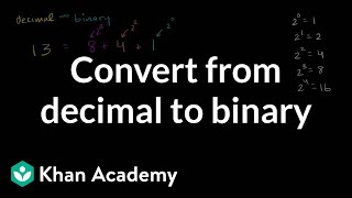 Converting from decimal to binary  Applying mathematical reasoning  PreAlgebra  Khan Academy [upl. by Lyrem]