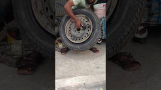 Tubeless tyre fittingtubelesstyre car tires shortsvideo viralshort rajutyreripiarig120 [upl. by Higinbotham]