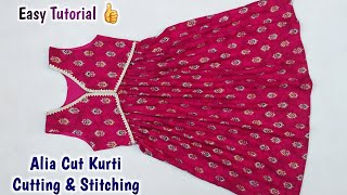 Kids Alia Style Kurti cutting and stitchingAliya Cut KurtiFrock CuttingBaby Frock Cutting [upl. by Ecirum]