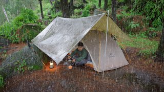 SOLO CAMPING IN HEAVY RAIN  POWERFUL RAIN IN THE FOREST AND RELAXING TENT [upl. by Idolla974]