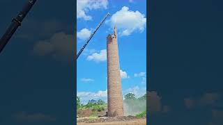 Crane dismantling process of brick chimney Good tools and machinery can increase work efficiency [upl. by Idolem]