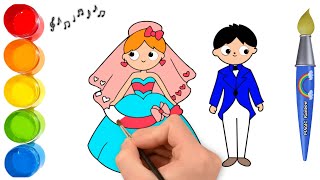 Draw a Bride and Groom Wedding Art for Kids 👰🤵💍❤️ [upl. by Reuven]