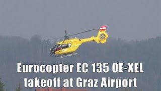 ÖAMTC Eurocopter EC 135 Christophorus 12 takeoff at Graz Airport  OEXEL [upl. by Strohl]