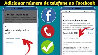 Como adicionar número de telefone no Facebook  iPhone e Android [upl. by Eniamirt888]