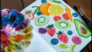 Gouache Painting Tutorial  How to Paint Fruits and Veggies [upl. by Nicolais]