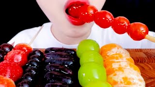 ASMR Crunchy Candied Orange Grapes Cherry Tomato Tanghulu Eating Vlog Mukbang mellawnie [upl. by Huxham78]