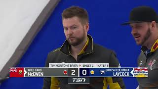 Draw 6  2021Tim Hortons Brier  McEwen WC1 vs CotterLaycock BC [upl. by Ynohtnaleahcim]