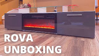 Unboxing Meble Furniture Rova Electric Fireplace 75quot TV Stand  Aiyah TV Stand for TVs up to 70quot [upl. by Bocoj]