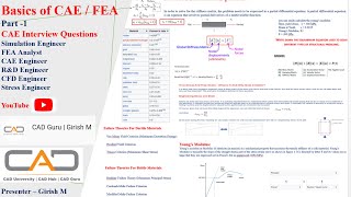 Basics of CAEFEA  CAE Interview Preparation  FEA Analyst  CAE Engineer  Stress Engineer Part 1 [upl. by Herriott542]