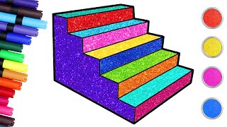 Dibuja y Colorea las Escaleras 3D de Purpurina 🔴🔵🟡🟢Dibujos para niños  Chiki Arte [upl. by Kucik]