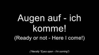 Oomph  Augen auf Lyrics w English Translation [upl. by Ititrefen]