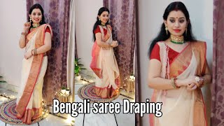 Traditional Bengali Saree Draping Tutorial for Durga Puja  Drape in 5 minutes [upl. by Bran]