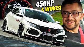 CRAZY BIKER amp 450hp Honda Civic Type R FK8  Nürburgring [upl. by Ahsilet]