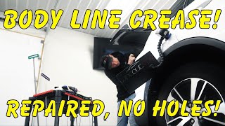 Repairing Dented Body Line Crease  Without Drilling Holes Paintless Dent Removal [upl. by Amihsat257]