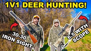 DOUBLE DEER DOWN 1v1 DEER Hunting CHALLENGE IRON SIGHTS vs SCOPE  Catch Clean Cook [upl. by Ahsatam329]