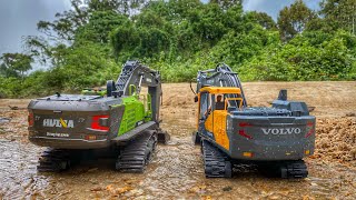 Story Line  RC Excavator Huina 1593 amp Double E E598 Making Estuary [upl. by Ynalem]