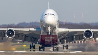 AIRBUS A380 CROSSWIND DEPARTURE at Düsseldorf  10 Crosswind Landings 4K [upl. by Slorac]