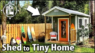 Backyard shed to cute tiny home w earning potential [upl. by Livvy]