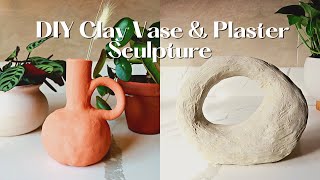 DIY AIR DRY CLAY VASE amp PLASTER SCULPTURE Faux Stone  DIY Home Decor [upl. by Luht]