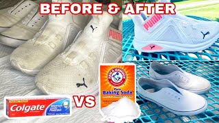 The best way to clean White Shoes Toothpaste Vs Baking Sodaamp VinegarHow to clean your white shoes [upl. by Bertrando]