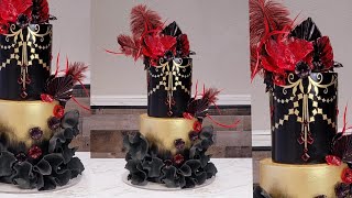 Moody Gothic Chandelier Cake  How to Make Isomalt Flowers and Fans  NO Alcohol Edible Gold [upl. by Nauwtna]