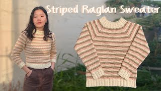 Crochet Striped Raglan Sweater Tutorial [upl. by Zacherie]