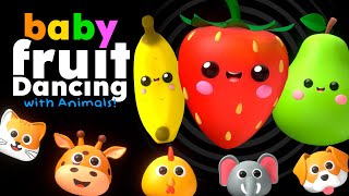 BABY FRUIT DANCING with Animals 🍎🍊🍋‍🍏🍇 Sensory Video with Pop Music 🐦🐯🐤🐊🐋 [upl. by Mashe154]