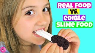 Real Food VS Edible Slime Food Challenge  Mixing Slime with Real Foods [upl. by Ahsilahk799]