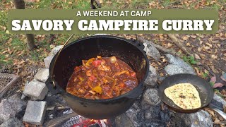 Savory Campfire Curry in the Great Outdoors Weekend at Camp with Cooking and Fishing [upl. by Iemaj15]