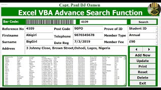 How to Create Advanced Search Function and Add Data Delete Update in Excel Using VBAFull Tutorial [upl. by Assiram]