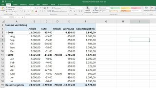 Haushaltsbuch führen mit PivotTabelle in Excel erstellen selber machen Software Vorlage [upl. by Anile]