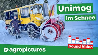 Winterdienst extrem Unimog mit Schneefräse  Schneeräumen in den Bergen  Agropictures Sound Video [upl. by Yllier]