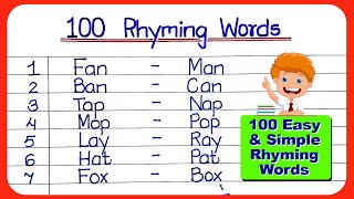 100 Rhyming Words  Rhyming Words  Rhyming Words In English  Rhyming Words 100  easy words [upl. by Ahsilet]