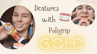 Poligrip 12 hr Gold Tube with Dentures [upl. by Sollars841]