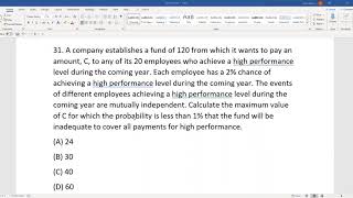 Actuarial SOA Exam P Sample Question 30 Formerly 31 Solution [upl. by Sissel]