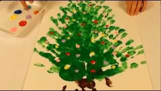 Finger painting Christmas craft Paint a Christmas Tree [upl. by Dnalel924]