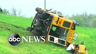 Students Fly As School Bus Flips Caught on Tape [upl. by Yuzik]