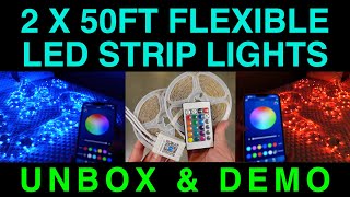 RGB LED Strip Lights Bluetooth Music Sync App Control by TJOY Unboxing Demo Review [upl. by Delanty308]