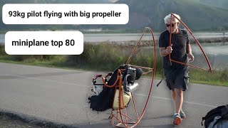 paramotor miniplane top 80  take off with 130cm prop 93kg pilot [upl. by Ennagrom]