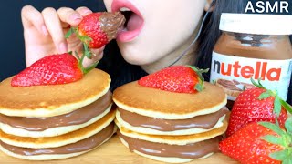 ASMR Pancakes  Nutella  Strawberry 누텔라 팬케이크  우유  Mukbang Eating Sounds [upl. by Oluas]