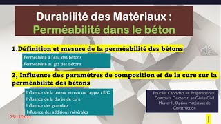 Perméabilité dans le béton  Durabilité des Matériaux [upl. by Adlen]