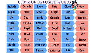 Opposite Words List of 100 Common Antonyms for ESL Learners [upl. by Nodanrb]