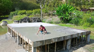 Two Sisters Build a House on a Lake  Making Concrete Floors With 200 Effort Part 2 [upl. by Swart44]