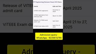 VITEEE 2025 Registration  Admit card  Exam date  VIT Exam 2025  BTech Admission 2025  VIT 2025 [upl. by Drageruaeb783]