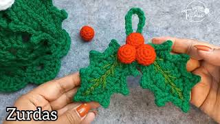 Hoja con Cerezas 🍒 Adorno navideño crochet handmade ZURDAS [upl. by Nnylesor164]