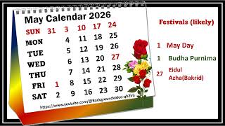 May Calendar 2026 maycalender2026 [upl. by Werdma]